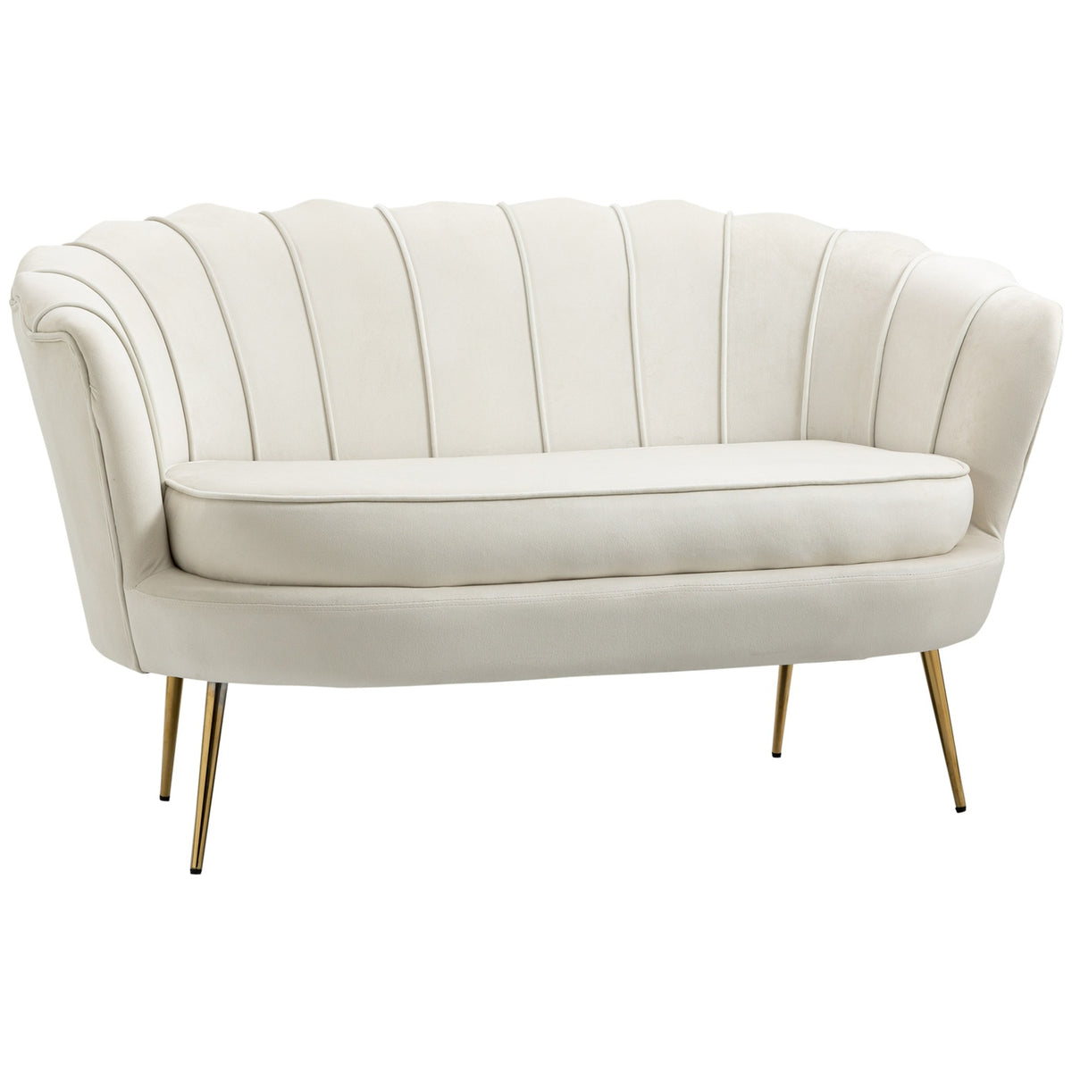 2 Seater Sofa Couch Upholstered Sofa Loveseat Armrest Velvet Up To 150Kg Living Room Bedroom Cream 130X77X77Cm