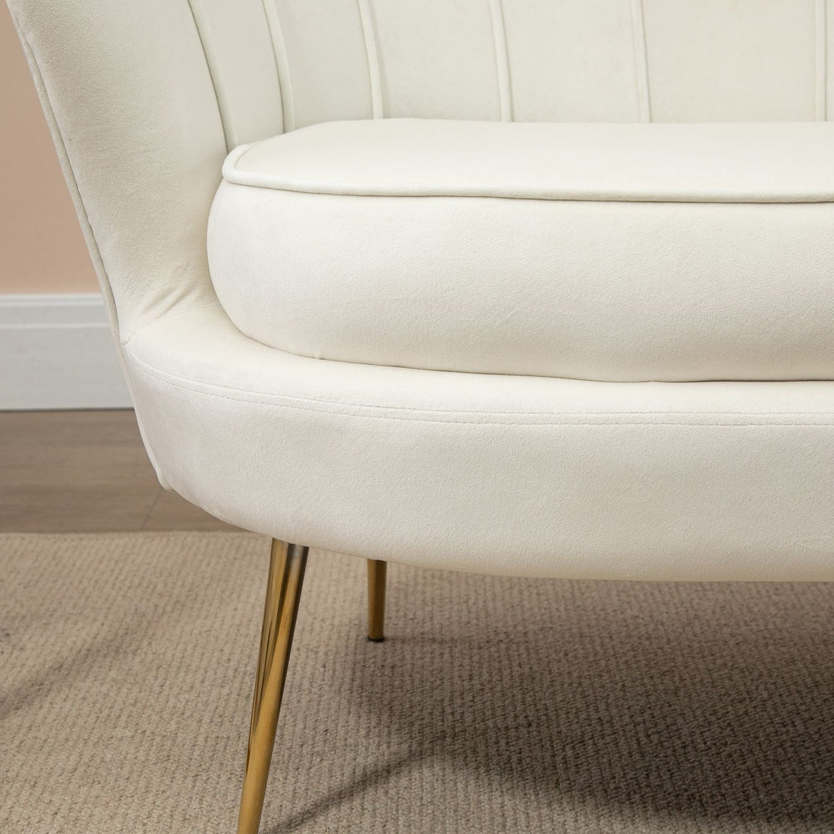 2 Seater Sofa Couch Upholstered Sofa Loveseat Armrest Velvet Up To 150Kg Living Room Bedroom Cream 130X77X77Cm