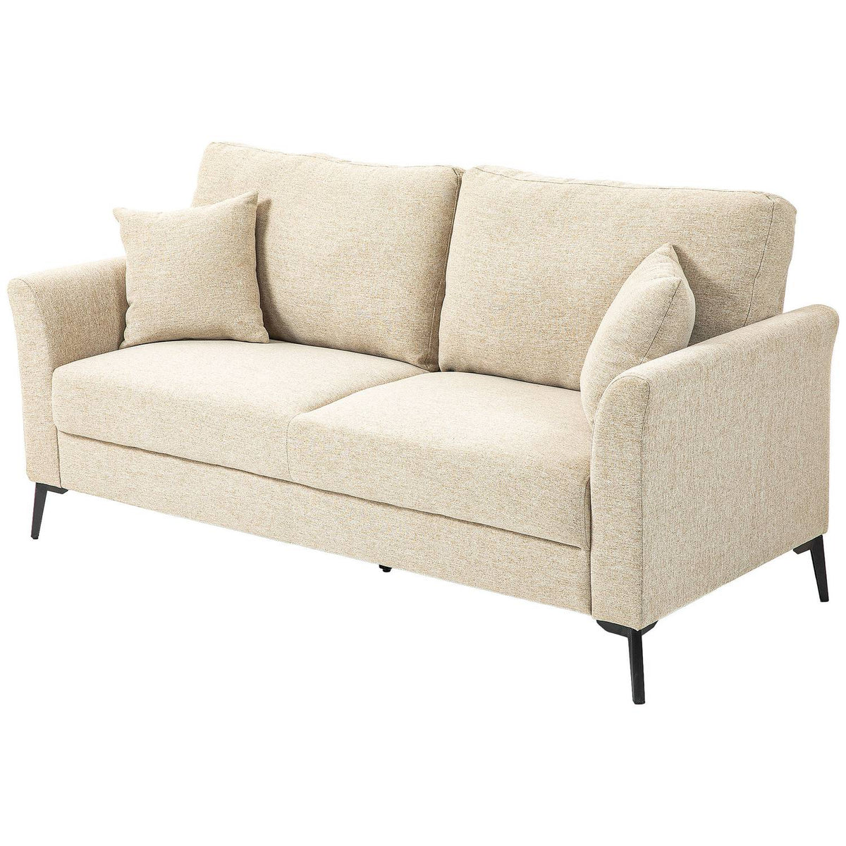 2 Seater Sofa, Couch with Linen Look, Metal Legs, Upholstered Sofa, Padded Double Sofa for Living Room, Bedroom, 179 x 80 x 89 cm, Beige