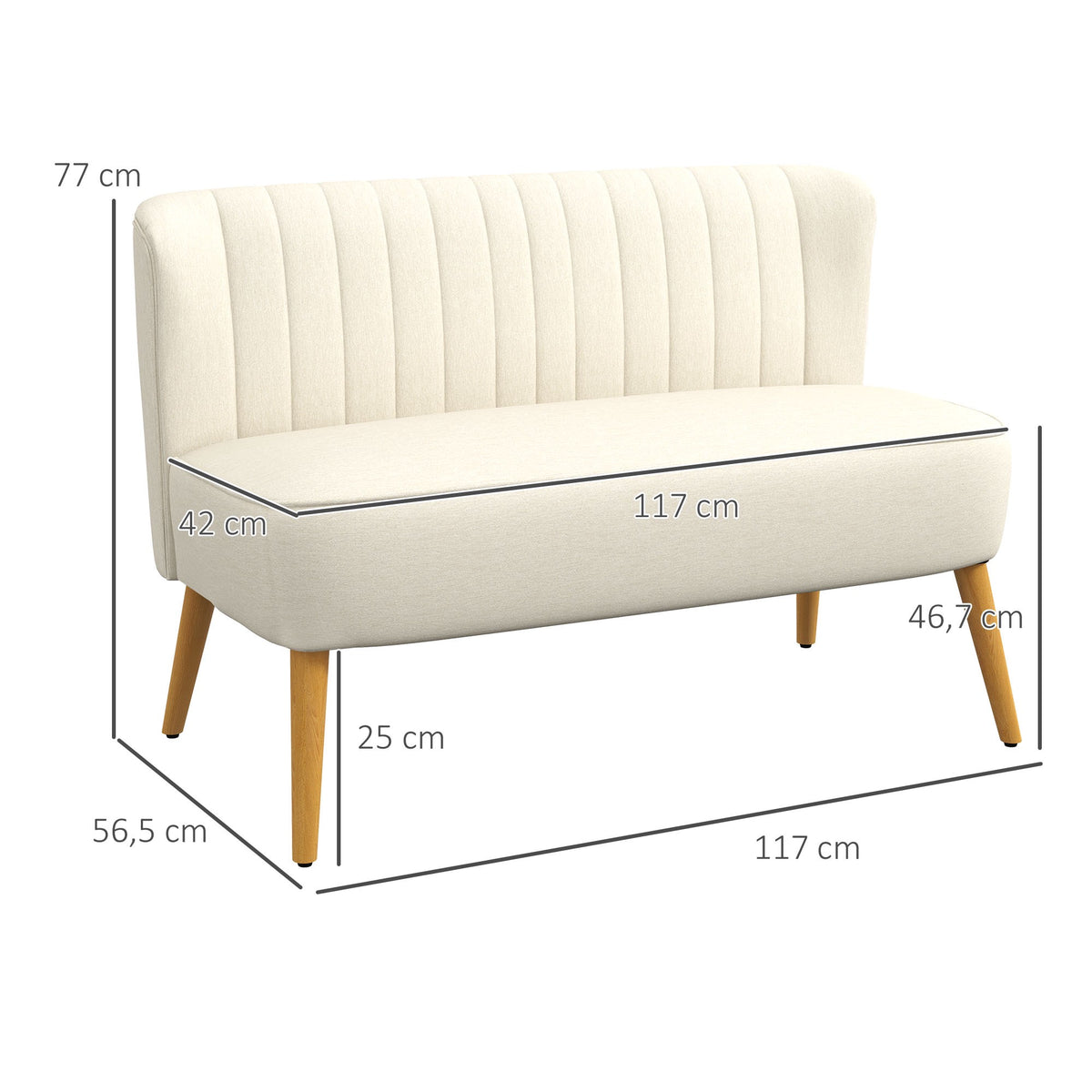 2-Seater Sofa, Cream White, Soft Padding, 220 kg Capacity