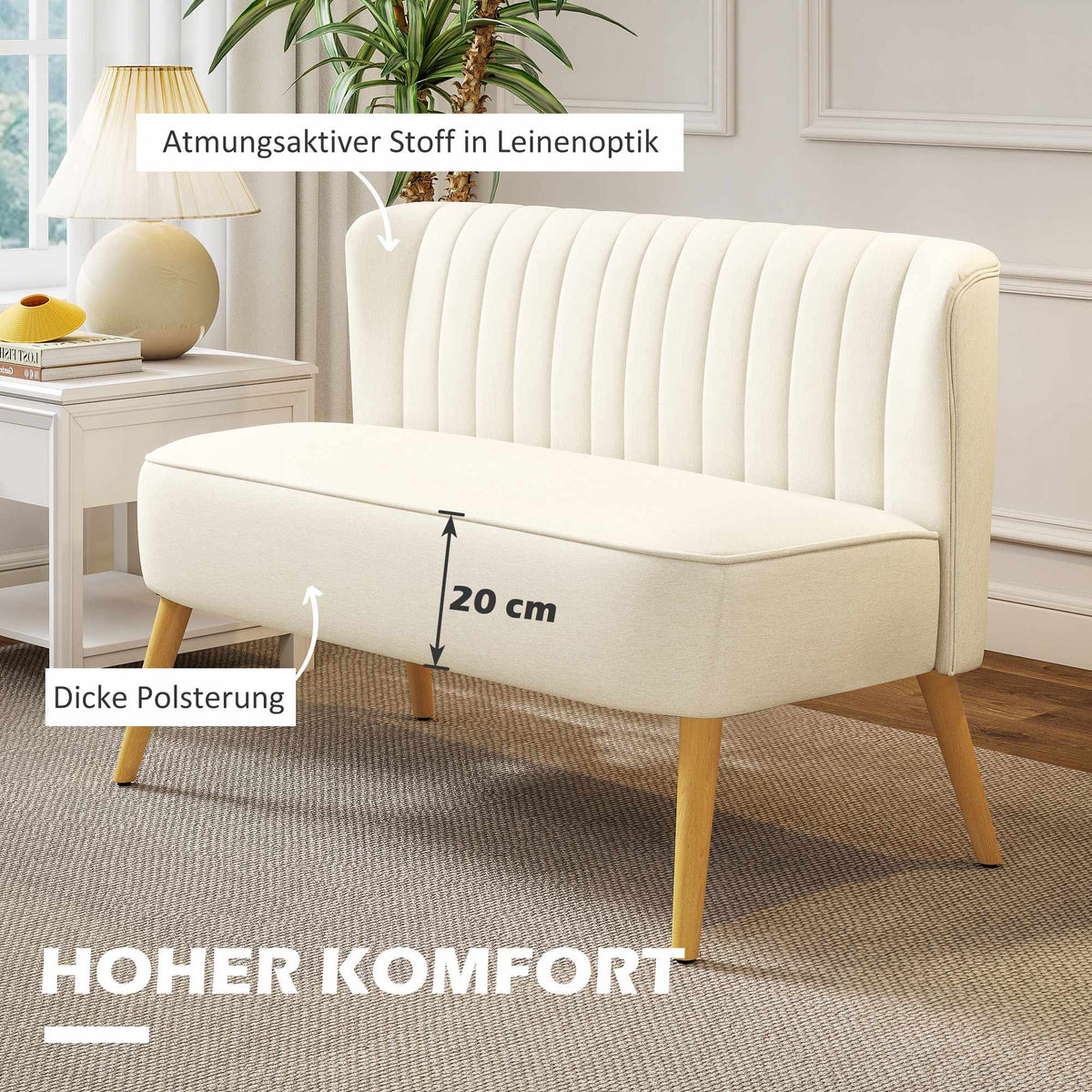 2-Seater Sofa, Cream White, Soft Padding, 220 kg Capacity