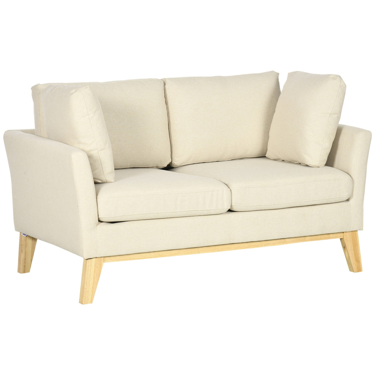 2-Seater Sofa Double Sofa In Linen Look, Two-Seater With Cushions, Loveseat With Wooden Legs, Up To 150 Kg, Beige, 137 X 78 X 78 Cm