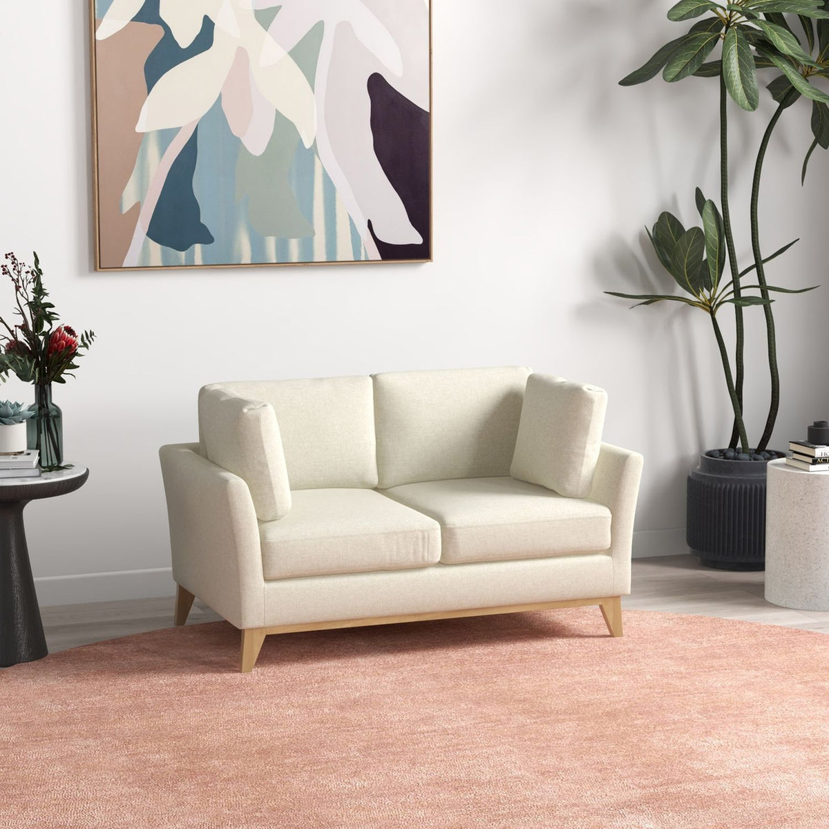 2-Seater Sofa Double Sofa In Linen Look, Two-Seater With Cushions, Loveseat With Wooden Legs, Up To 150 Kg, Beige, 137 X 78 X 78 Cm