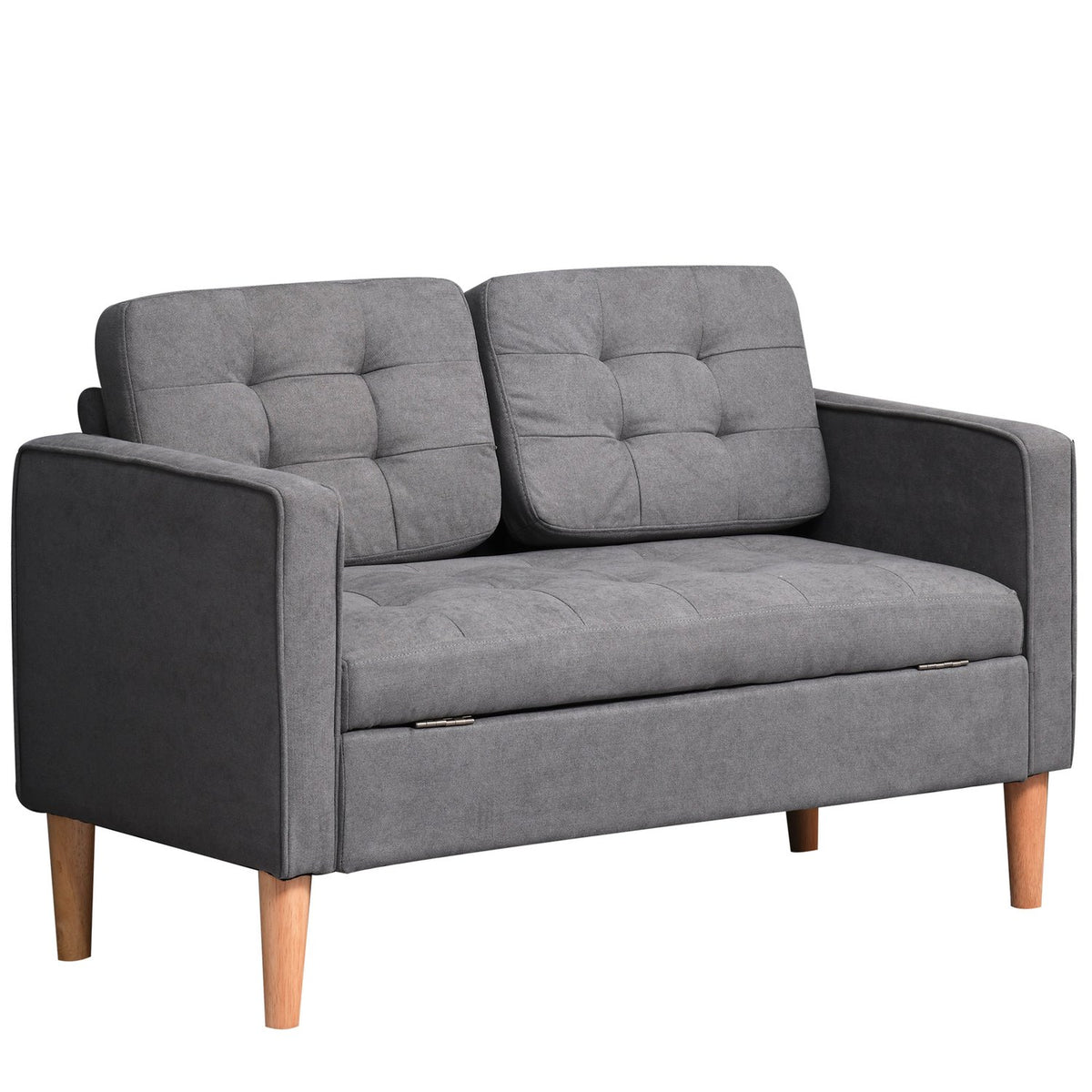 2-Seater Sofa Fabric Sofa Double Sofa Removable With Cushions Rubber Wood Cotton Gray 117 X 62 X 78 Cm