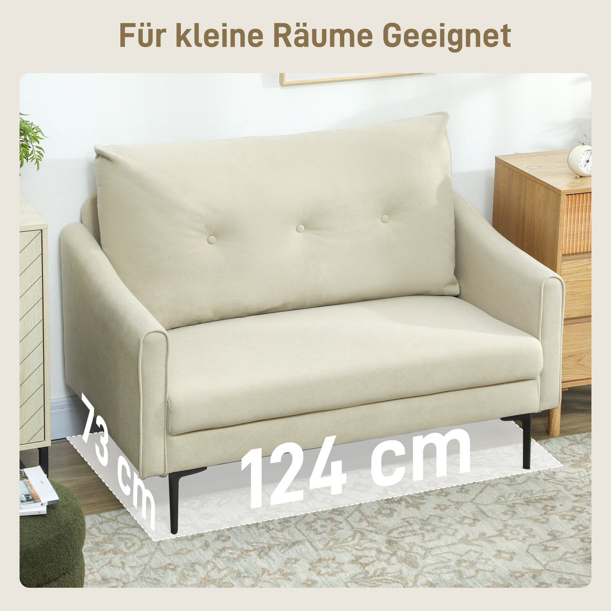 2-Seater Sofa, Foam Cushion, Fabric Cover, Cream White