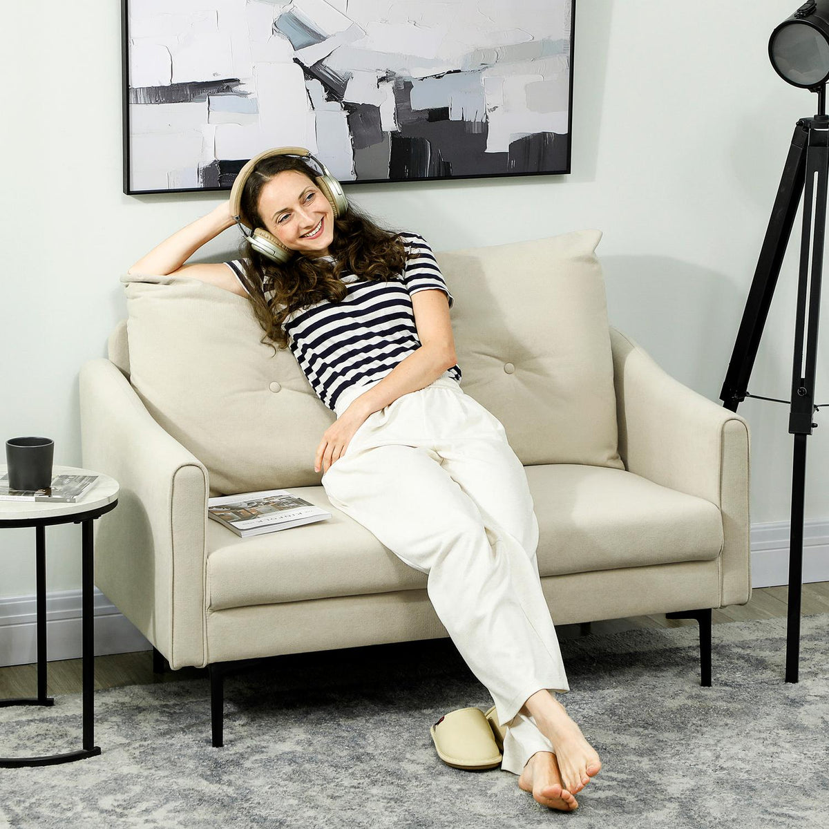 2-Seater Sofa, Foam Cushion, Fabric Cover, Cream White