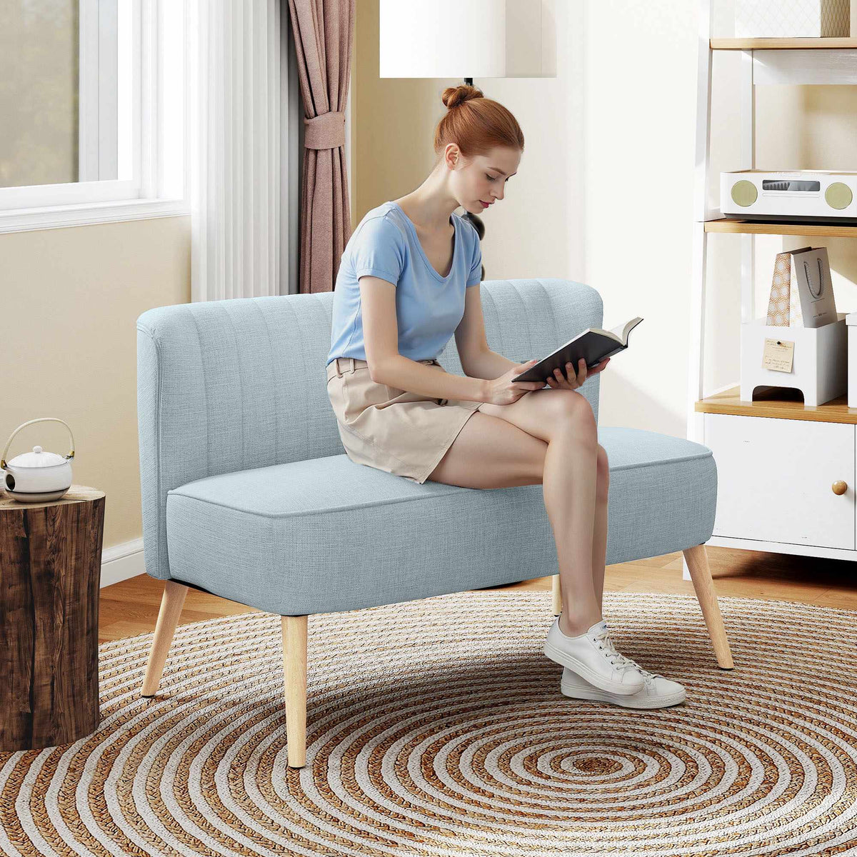 2-Seater Sofa, Light Green, Linen Cover, 220 kg