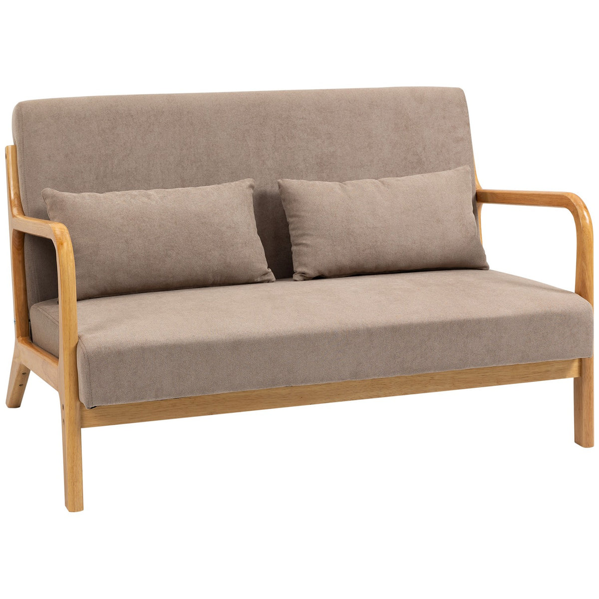 2-Seater Sofa Loveseat Two-Seater With Cushions And Velvet Look Rubber Wood, Light Gray, 122 X 71 X 76 Cm