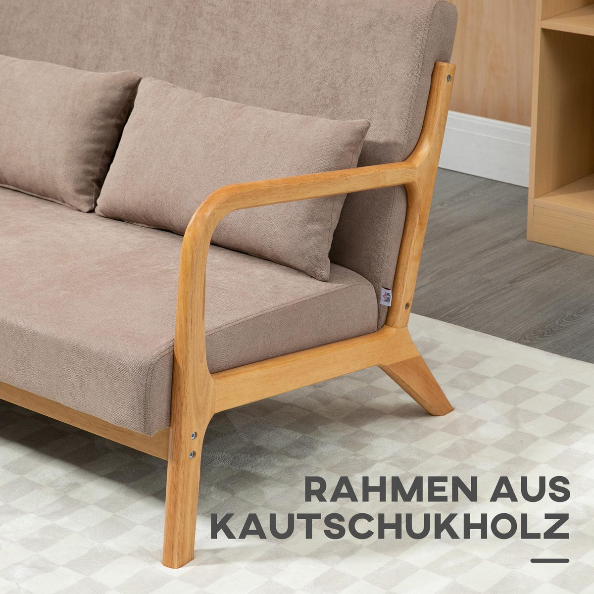 2-Seater Sofa Loveseat Two-Seater With Cushions And Velvet Look Rubber Wood, Light Gray, 122 X 71 X 76 Cm