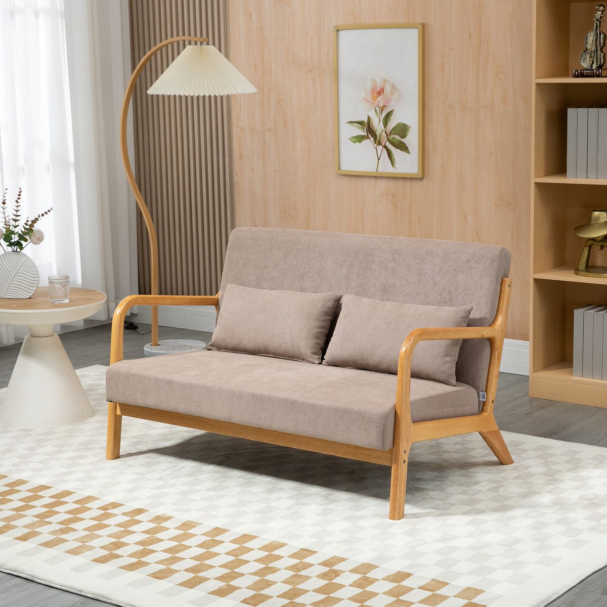 2-Seater Sofa Loveseat Two-Seater With Cushions And Velvet Look Rubber Wood, Light Gray, 122 X 71 X 76 Cm