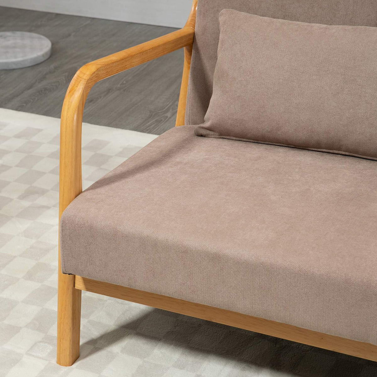 2-Seater Sofa Loveseat Two-Seater With Cushions And Velvet Look Rubber Wood, Light Gray, 122 X 71 X 76 Cm