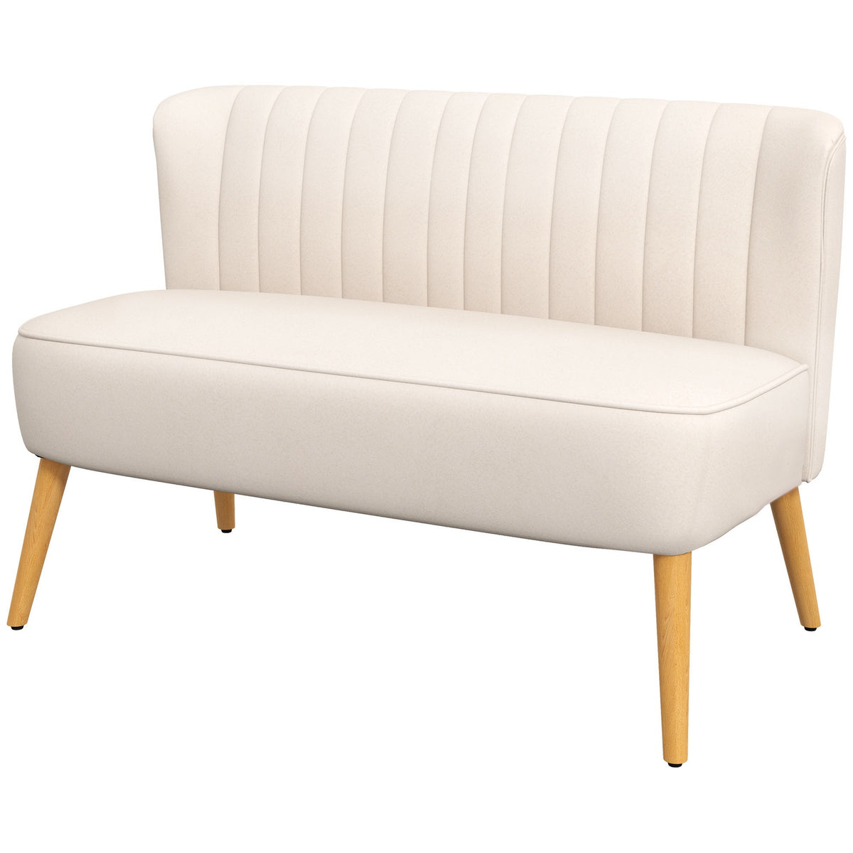 2-Seater Sofa, Loveseat With Linen Look, Double Sofa With Wooden Legs, Load Capacity Up To 150 Kg, Cream White, 117 X 56.5 X 77 Cm