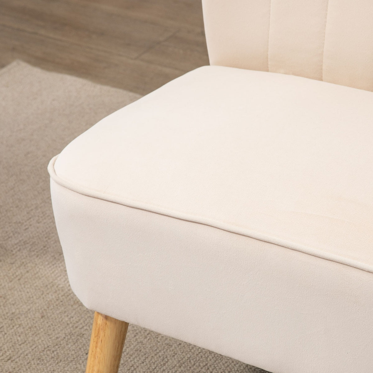 2-Seater Sofa, Loveseat With Linen Look, Double Sofa With Wooden Legs, Load Capacity Up To 150 Kg, Cream White, 117 X 56.5 X 77 Cm