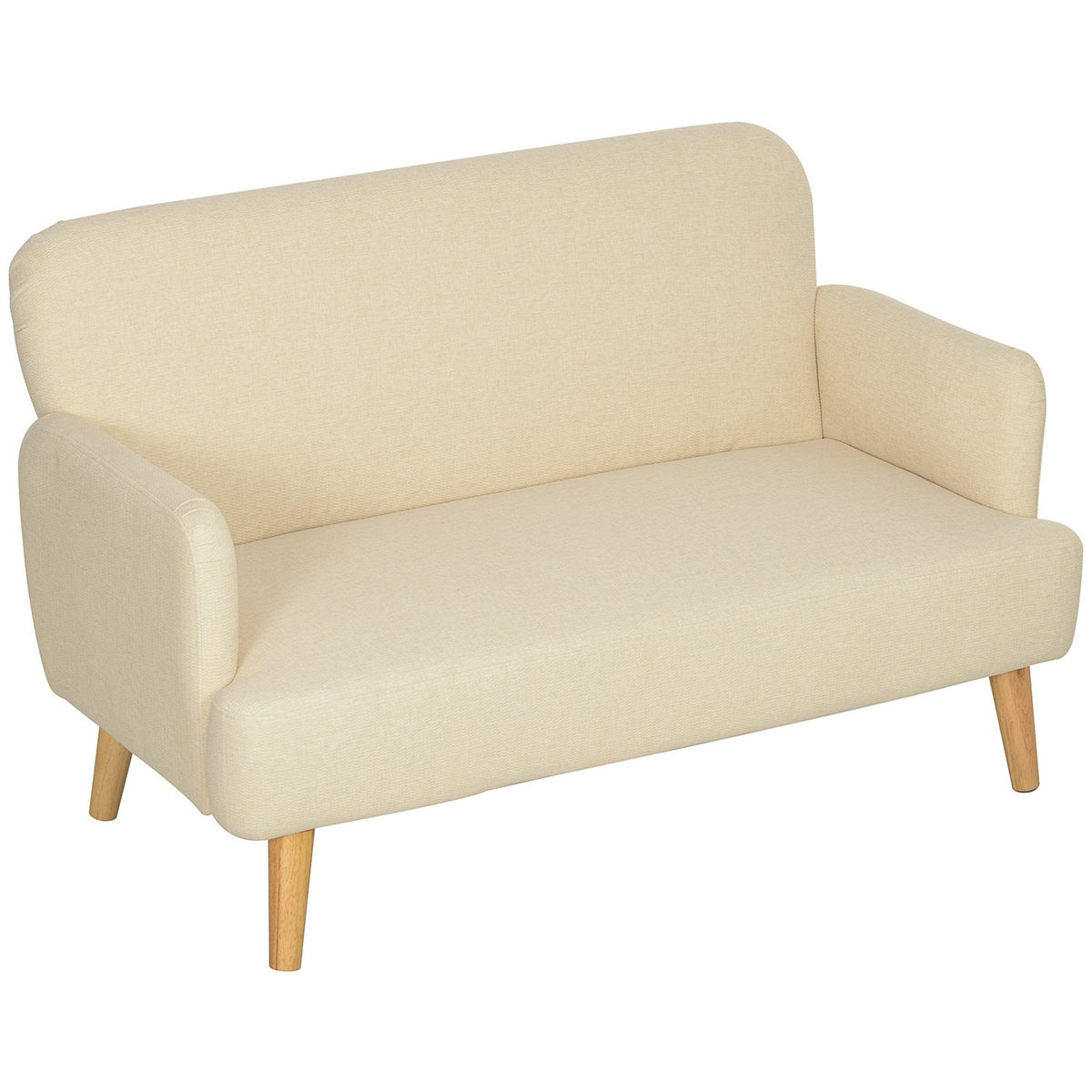 2 Seater Sofa, Small Velvet Look Couch, Wooden Legs, Thick Padded Upholstered Sofa with Armrests for Living Room, Bedroom, 130 x 74 x 79 cm, Cream White