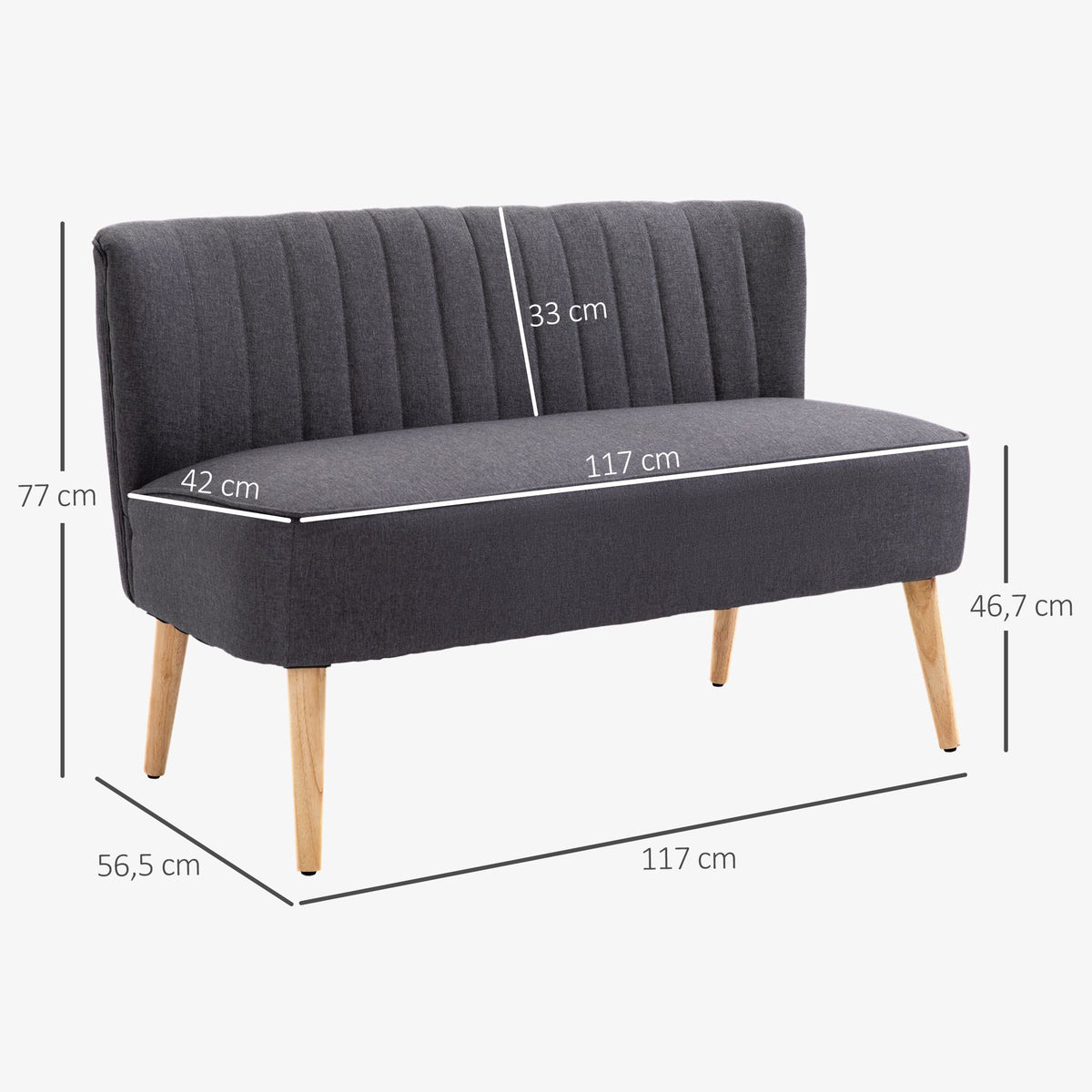 2-Seater Sofa, Soft Cushions, Easy-Care Cover, Dark Grey
