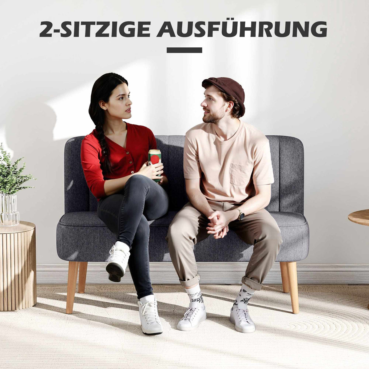 2-Seater Sofa, Soft Cushions, Easy-Care Cover, Dark Grey