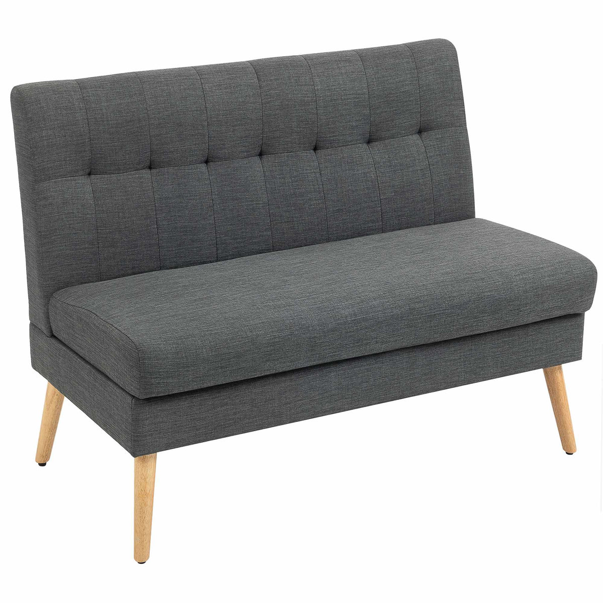2-Seater Sofa, Tufted Back, Wood Legs, Linen Look, Grey