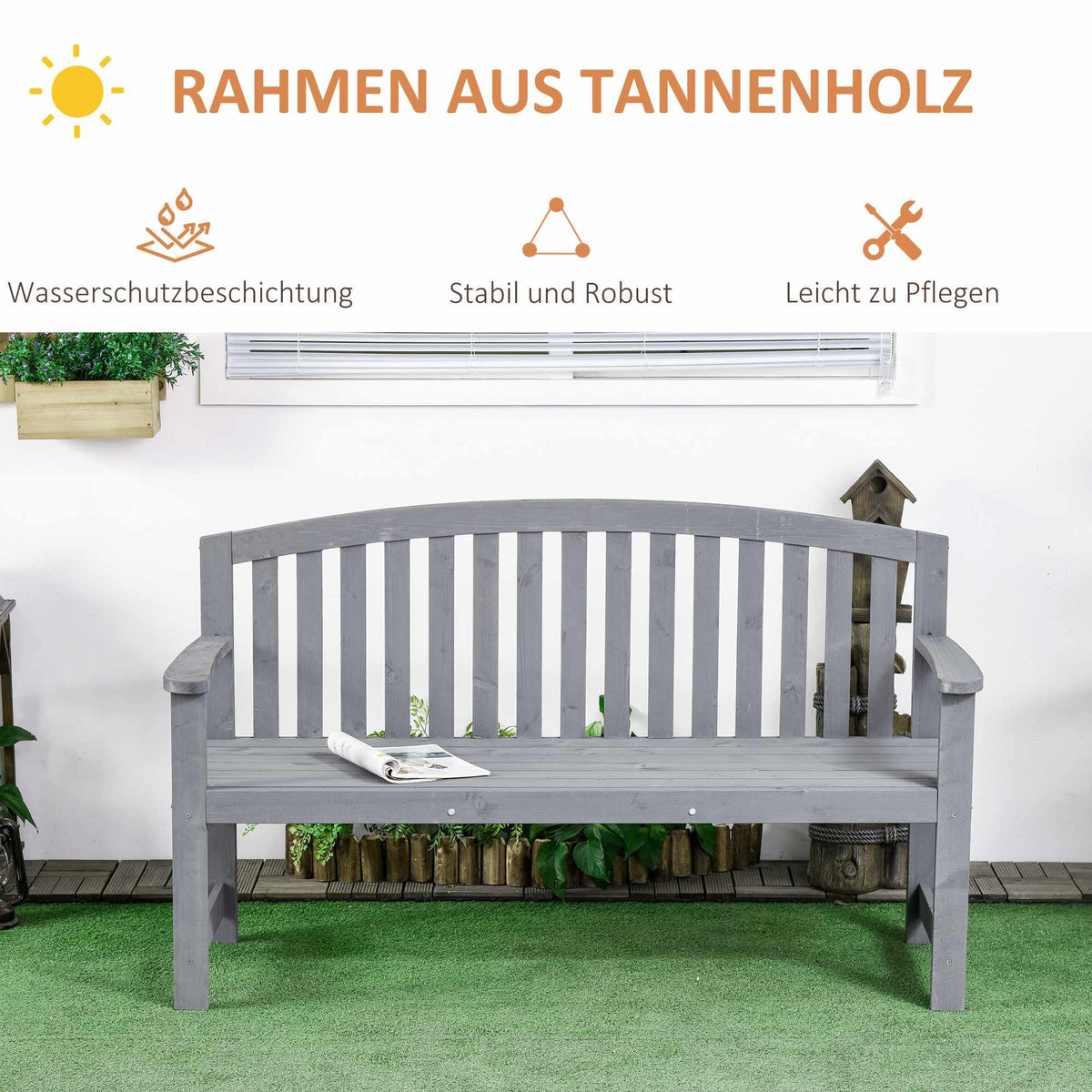 2-Seater Wooden Garden Bench, Weatherproof, 240kg Capacity