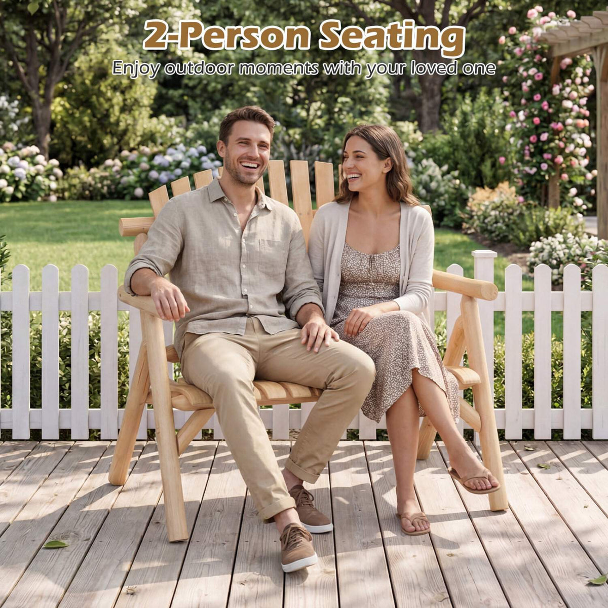 2-Seater Wooden Garden Bench with Armrests, 300kg Capacity