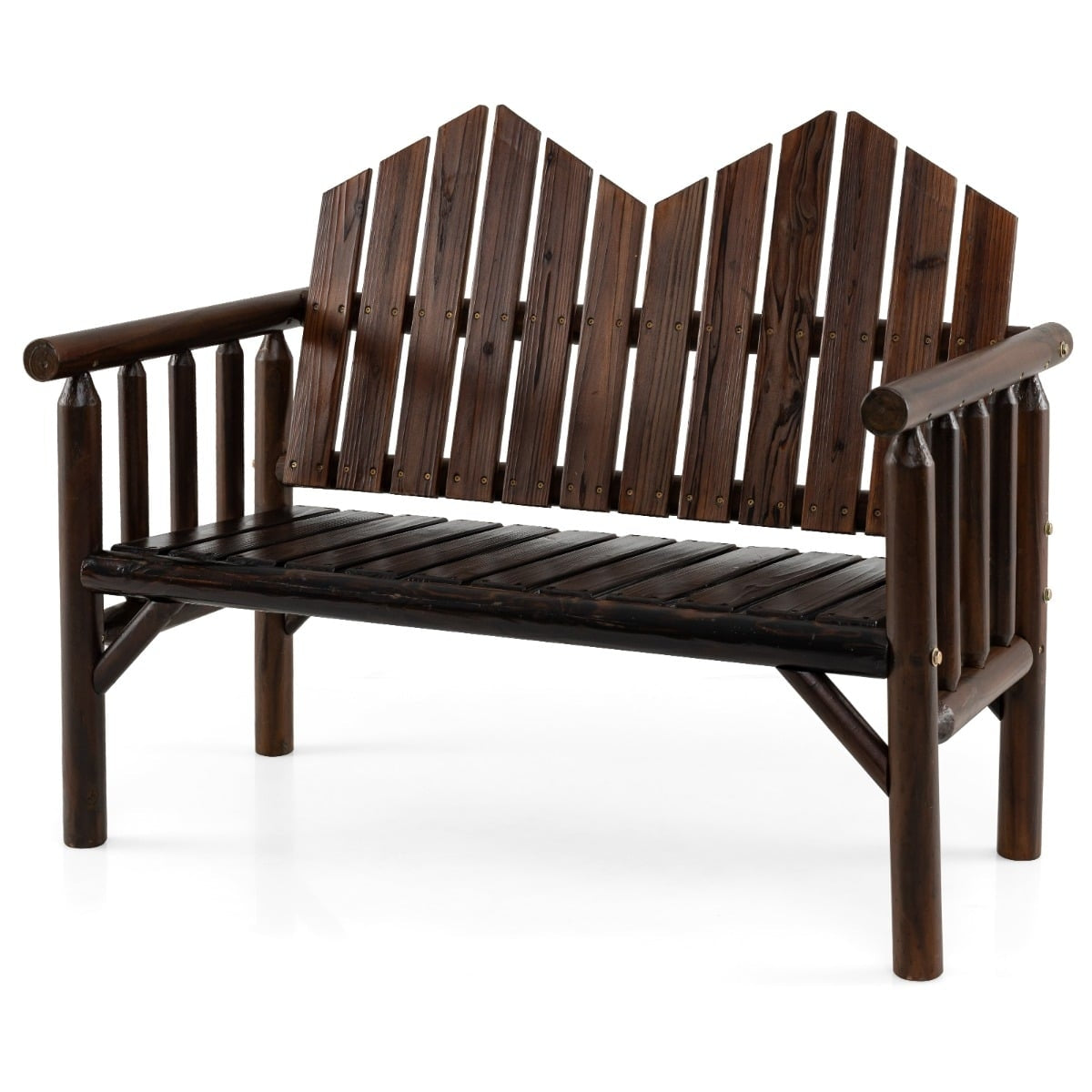 2-Seater Wooden Garden Bench with Slatted Seat, Brown
