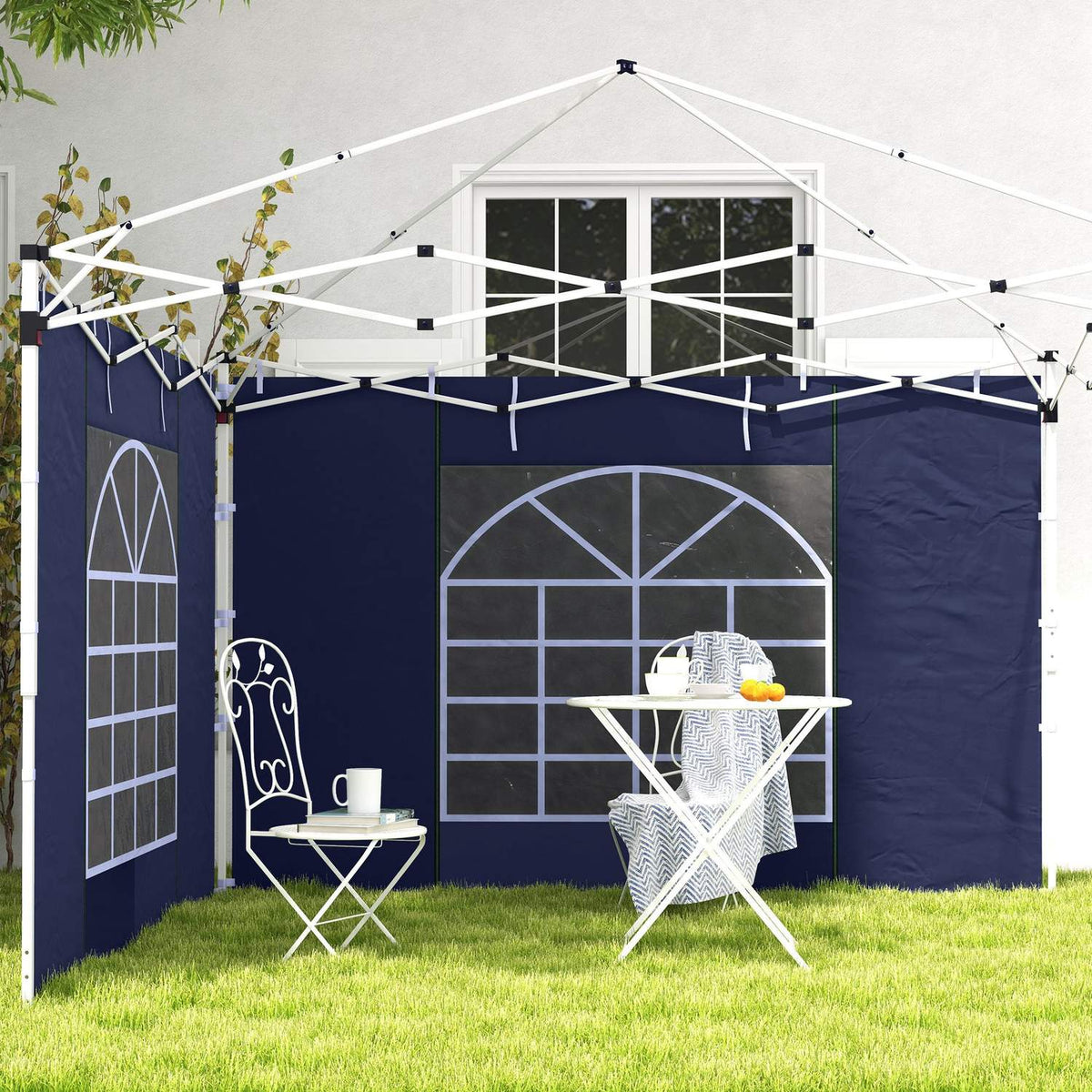 2 Side Panels Side Walls For 3 X 3/3 X 6 M Gazebo, Side Tarpaulins With Window, Door, Replacement Walls For Party Tent, Oxford, Blue