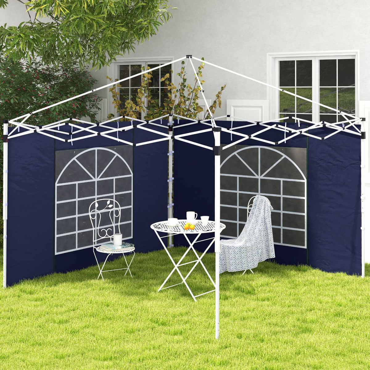 2 Side Panels Side Walls For 3 X 3/3 X 6 M Gazebo, Side Tarpaulins With Window, Door, Replacement Walls For Party Tent, Oxford, Blue