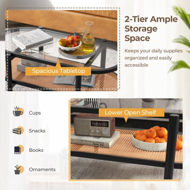 2-Tier Coffee Table – Tempered Glass Top, Acacia Frame