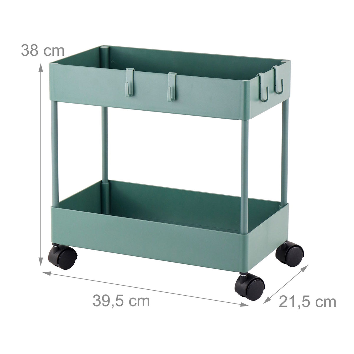 2-Tier Dark Green Serving Trolley with Wheels