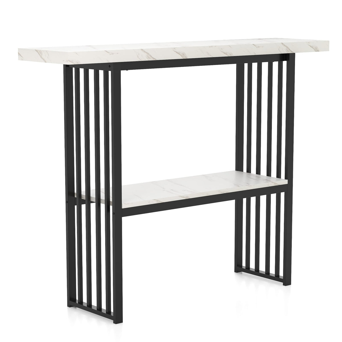 2-Tier Marble Console Table, Black & White, 120cm