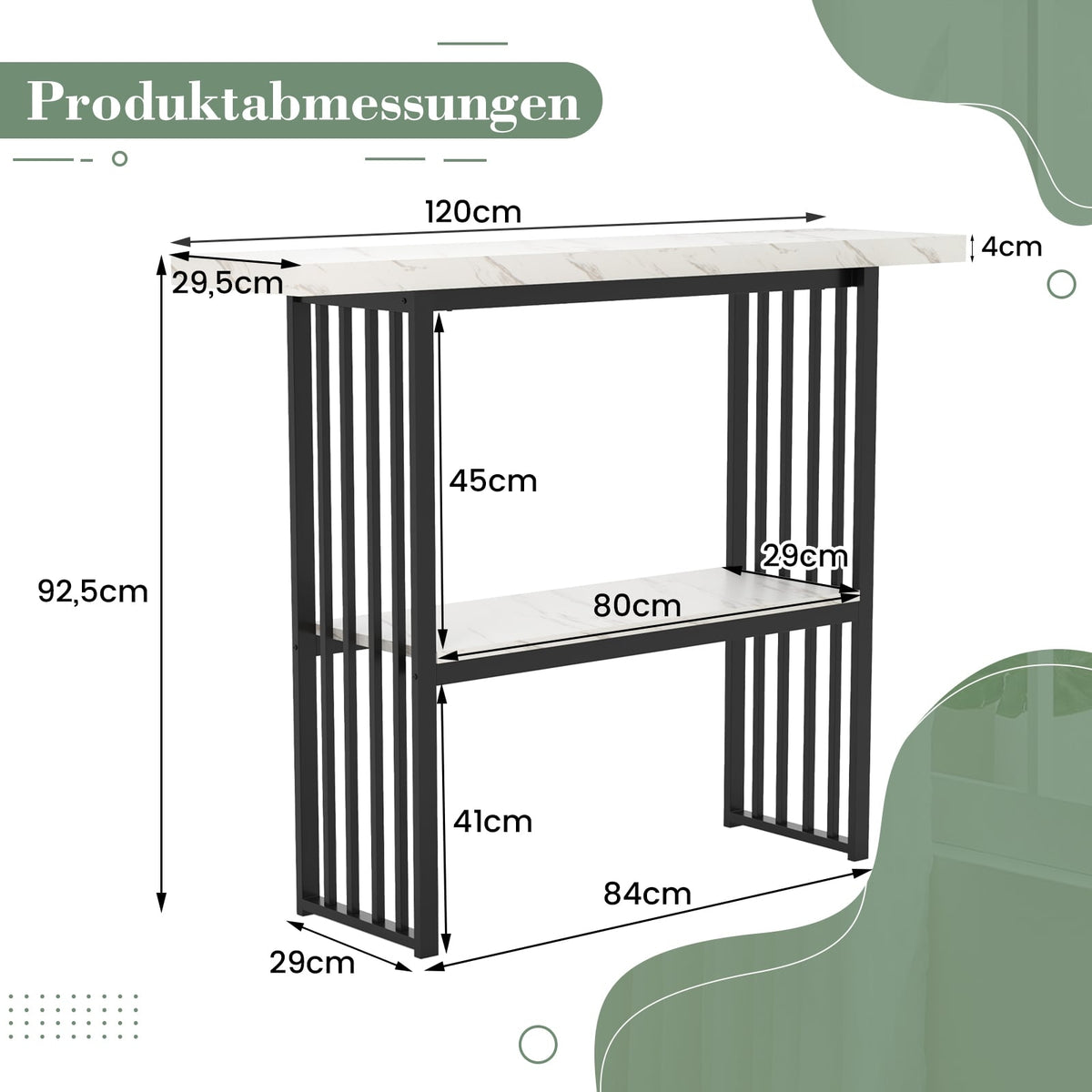 2-Tier Marble Console Table, Black & White, 120cm