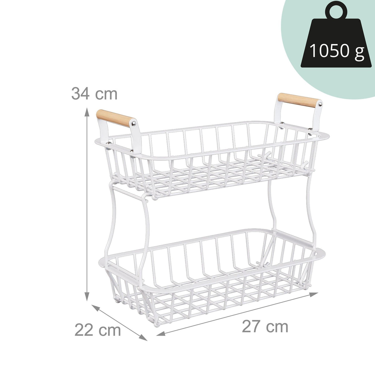 2-Tier Metal Fruit Basket with Wooden Handles