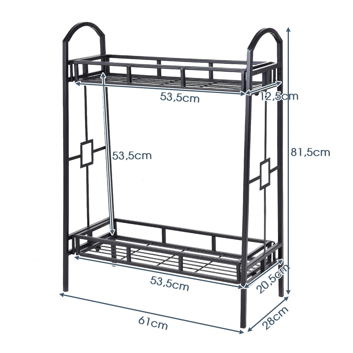 2-Tier Metal Plant Stand, Black Steel Indoor Outdoor