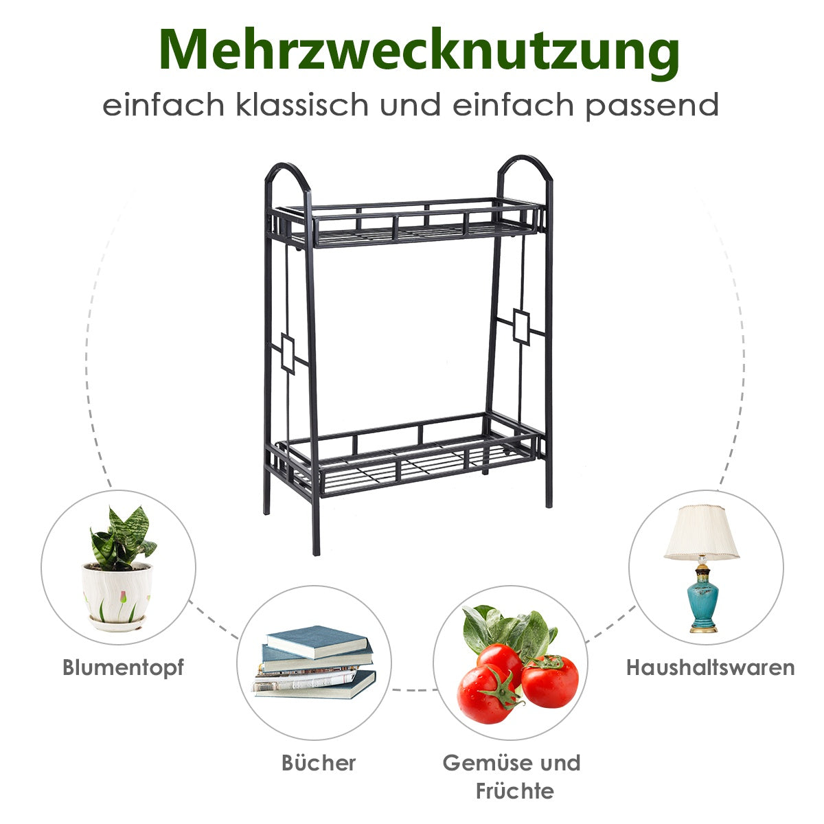 2-Tier Metal Plant Stand, Black Steel Indoor Outdoor