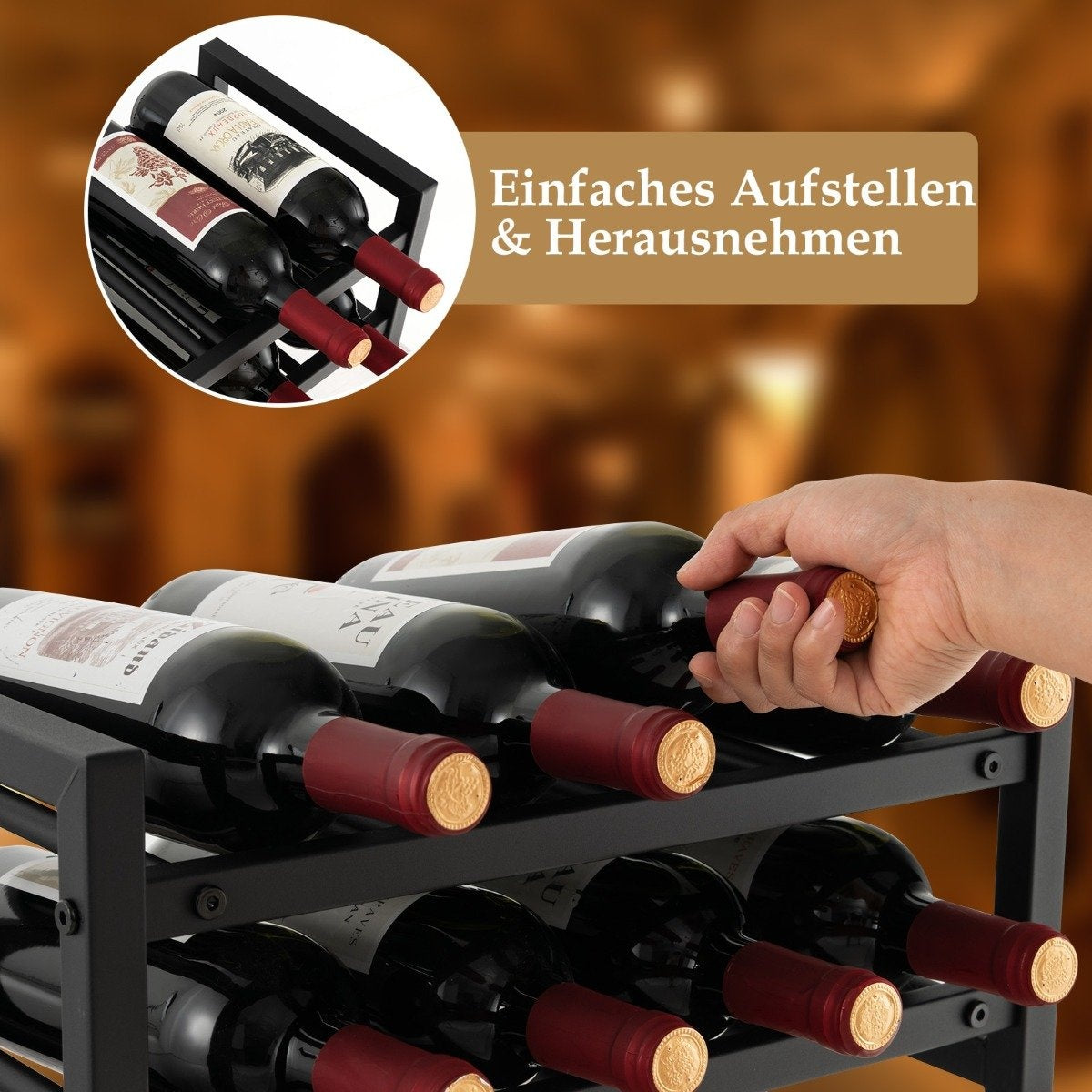 2 Tier Metal Wine Rack for 8 Bottles Bottle Rack with Adjustable Foot Pads
