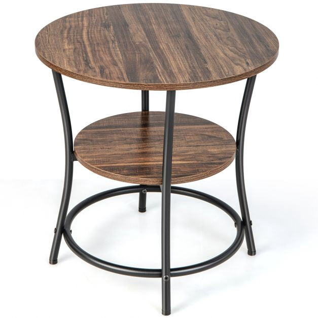 2-Tier Round End Table, Open Shelf, 55 cm