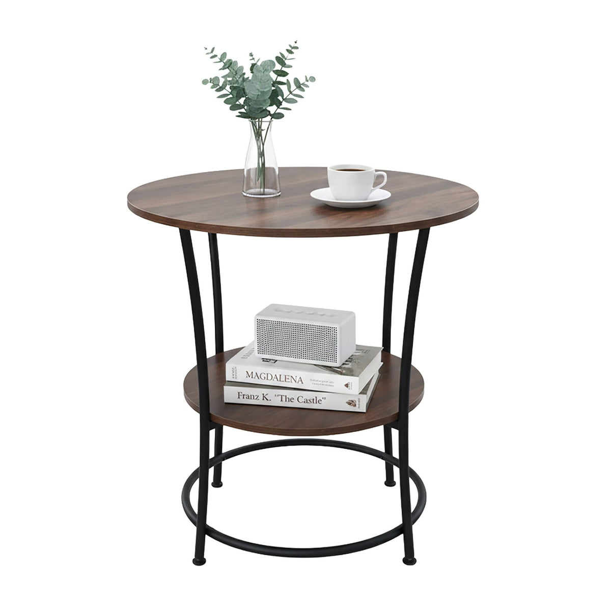 2-Tier Side Table, Wood-Effect Top, Metal Frame