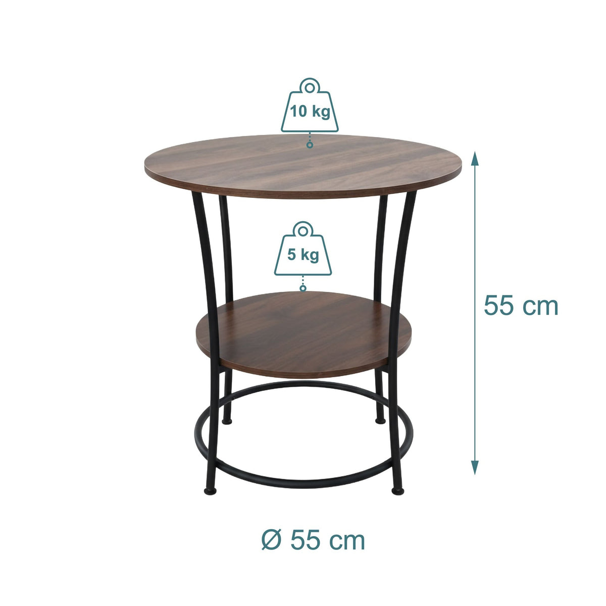2-Tier Side Table, Wood-Effect Top, Metal Frame