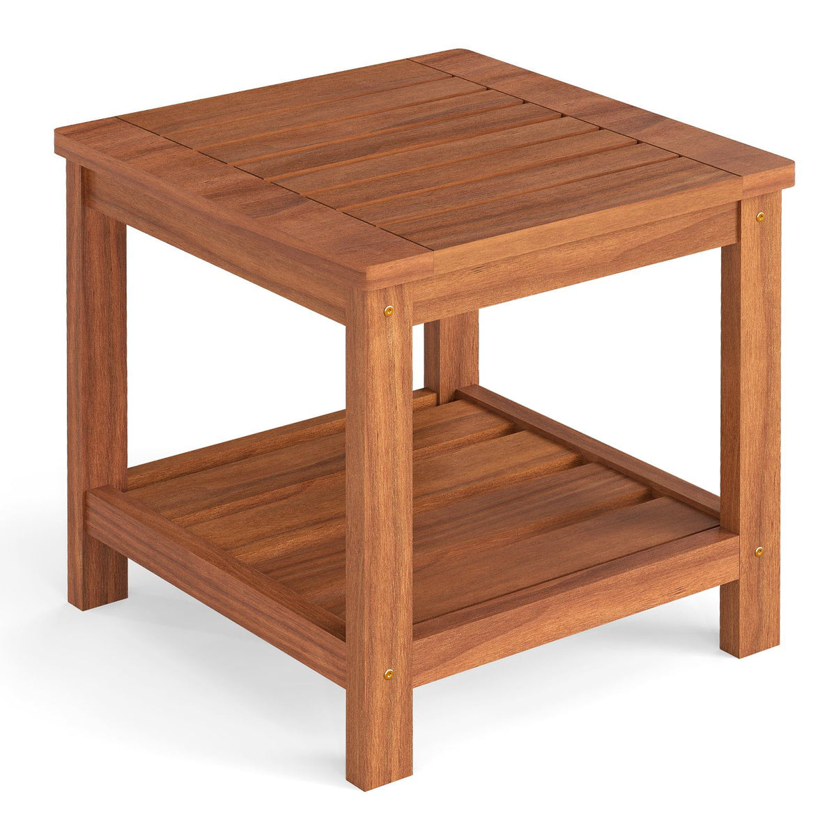 2-Tier Solid Wood Side Table with Shelf, Natural Finish