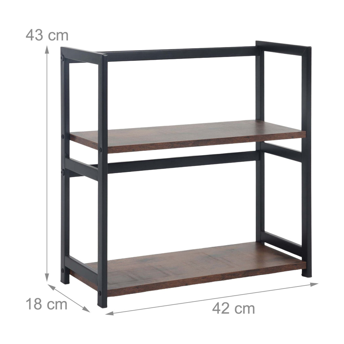 2-Tier Spice Rack Shelf, MDF and Iron, Brown/Black