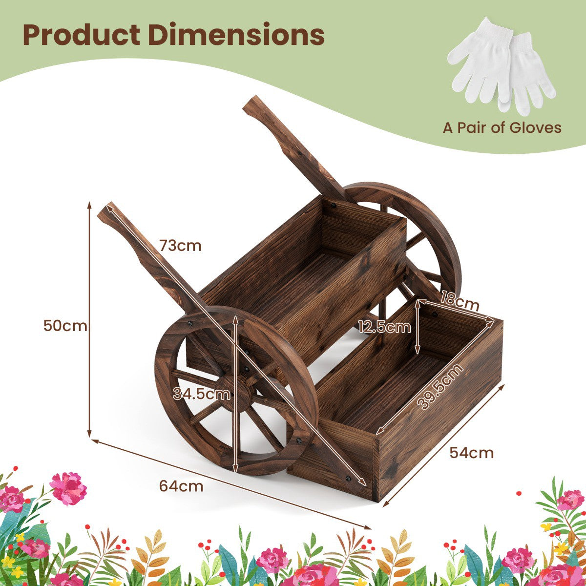 2-Tier Wagon Planter With Wheels, Fir Wood, Brown