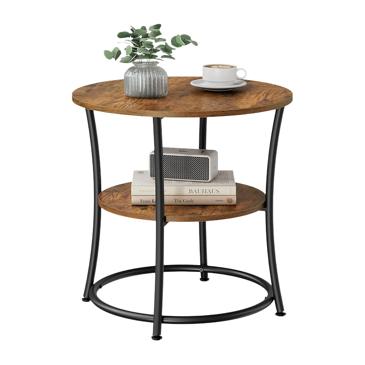 2-Tier Wood-Effect Side Table with Metal Frame