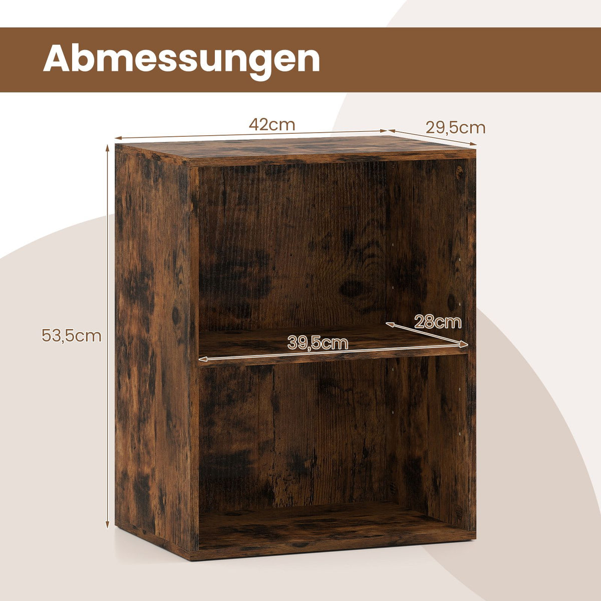 2-Tier Wooden Bookshelf, Adjustable Shelves, Rustic Brown