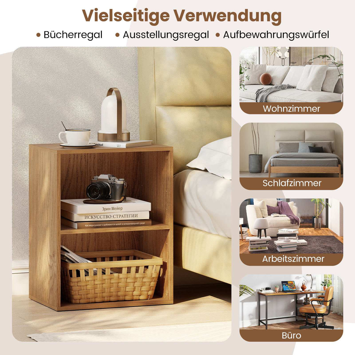 2-Tier Wooden Bookshelf with Adjustable Shelves, 42x29.5x53.5 cm
