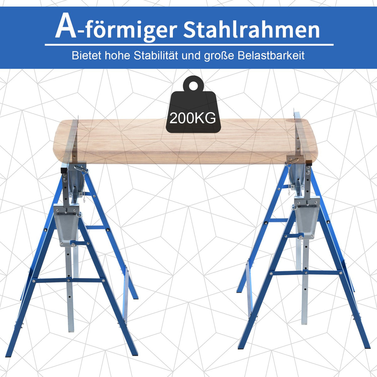 2 X Scaffolding Trestle, Folding Trestle, Height Adjustable Up To 200Kg, Steel, Blue, 68X58X80-130Cm