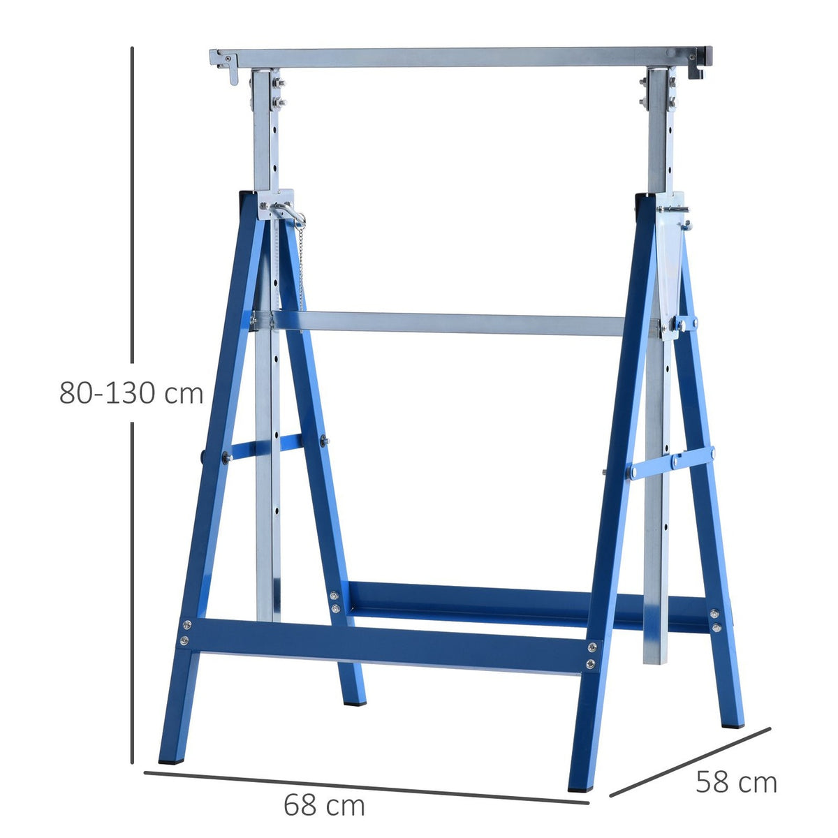 2 X Scaffolding Trestle, Folding Trestle, Height Adjustable Up To 200Kg, Steel, Blue, 68X58X80-130Cm