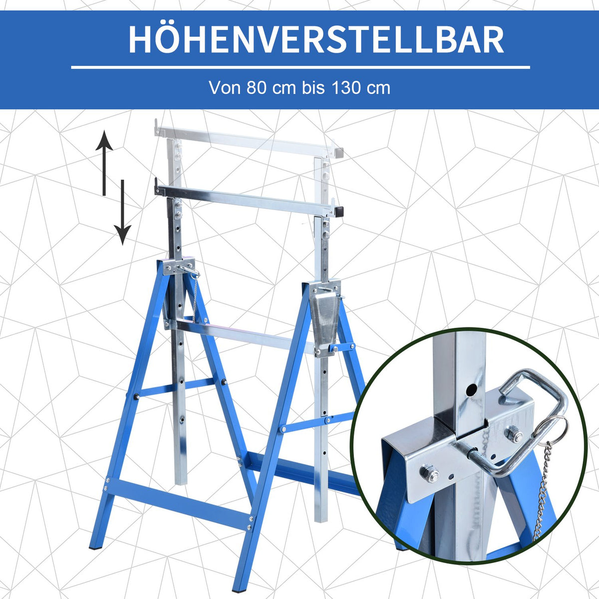 2 X Scaffolding Trestle, Folding Trestle, Height Adjustable Up To 200Kg, Steel, Blue, 68X58X80-130Cm