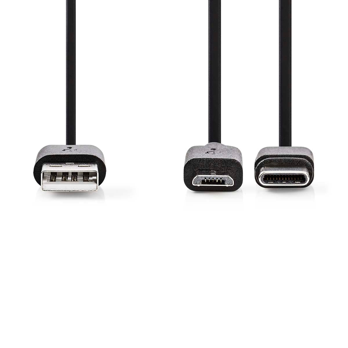 2-in-1 Cable | USB 2.0 | USB-A Male | USB Micro-B Male / USB-C™ Male | 480 Mbps | 1.00 m | Nickel Plated | Round | PVC | Black | Label