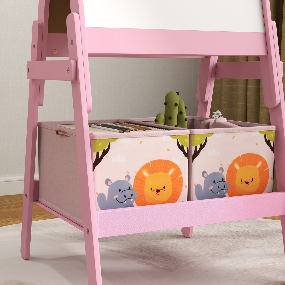 2-in-1 Children's Blackboard, Double-Sided Children's Easel, Easel with Chalkboard, Whiteboard, Storage Boxes, for Children 3-8 Years, Pink