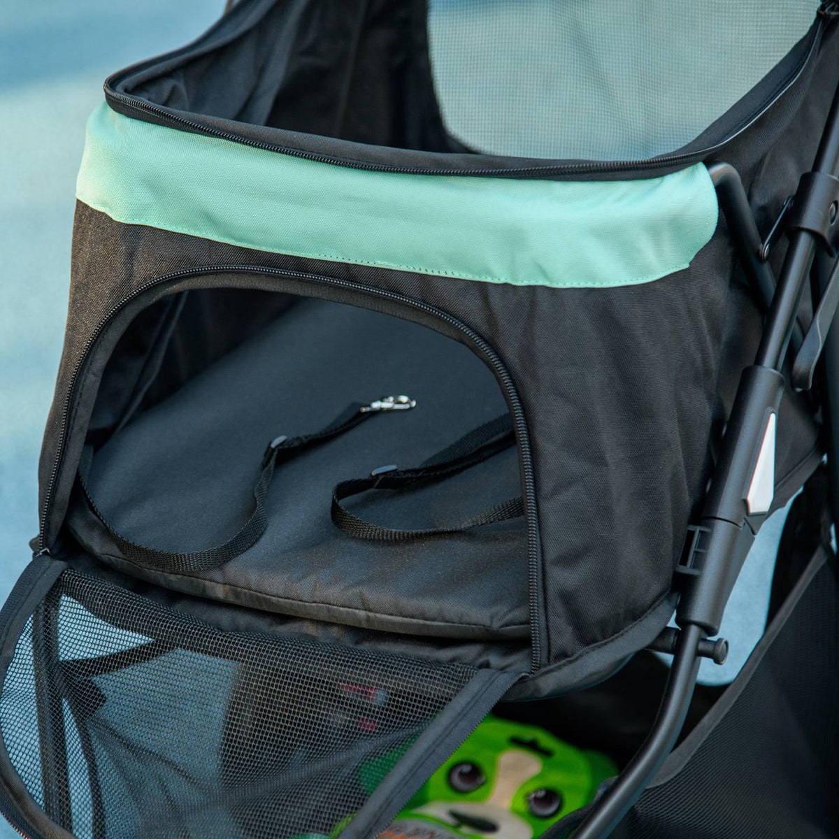 2 in 1 Dog Cart Dog Buggy with Rain Cover Foldable for Dogs & Cats up to 10 kg Cat Buggy with Cushion Mesh Windows Doors Storage Basket Cat Cart Buggy Green