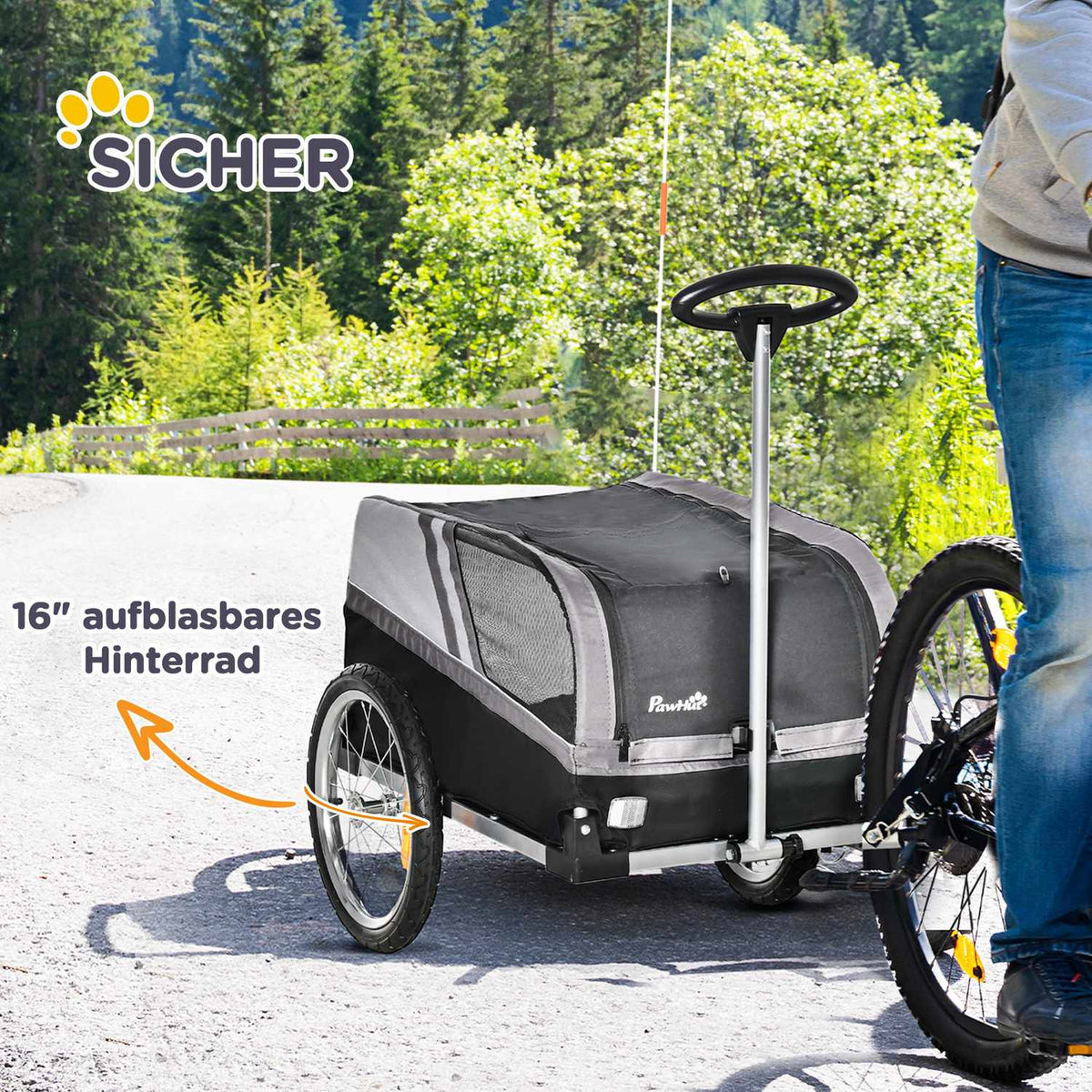 2-in-1 Dog Trailer Pet Trolley & Bicycle Trailer Breathable Oxford Fabric for Travel & Excursions